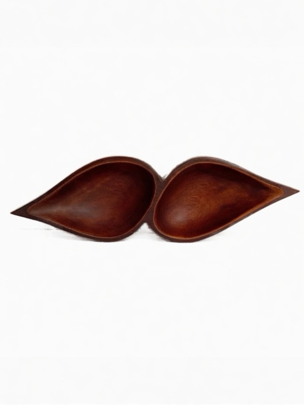 Vintage Unbranded Hand Made Wooden Mid Century Two Section Serving Dish Nut Bowl